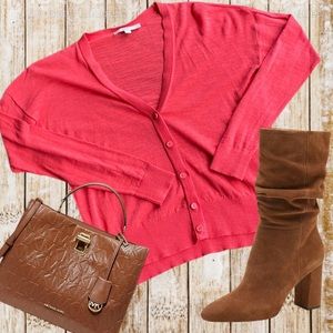 LOFT Cardigan Lightweight Knit Pink Rose  Size Medium Used cotton